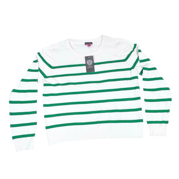 Vince Camuto White Green Striped Pullover Sweater Juniors Large New - Picture 1 of 5